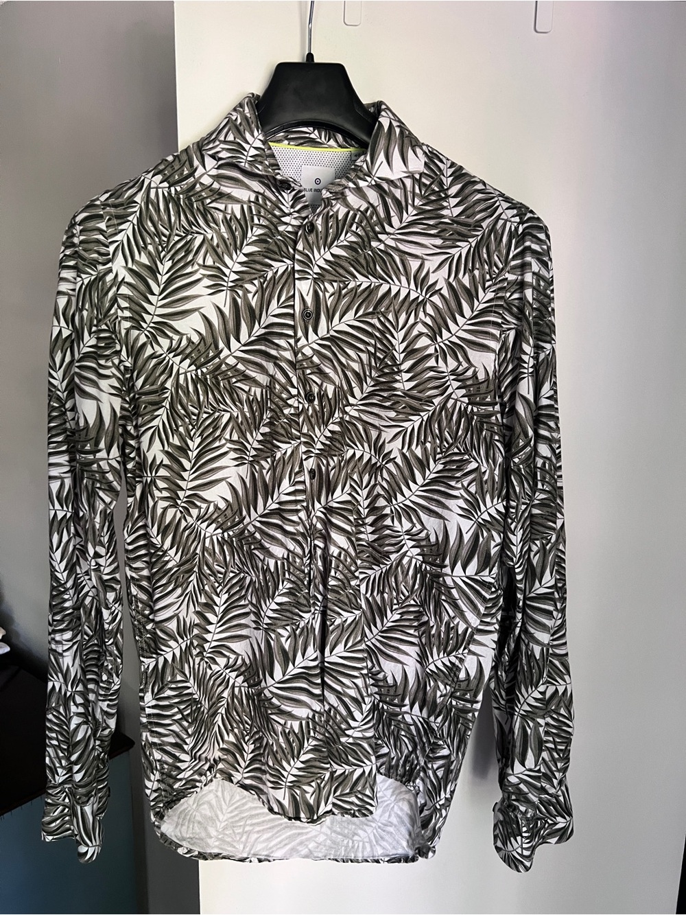 Men's Blue Industry Palm Leaf-Print Button-Up